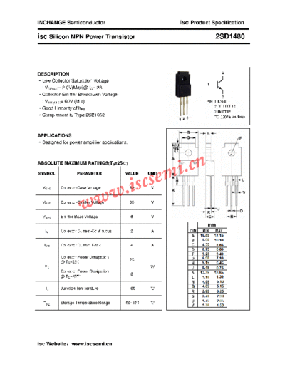 Inchange Semiconductor 2sd1480  . Electronic Components Datasheets Active components Transistors Inchange Semiconductor 2sd1480.pdf