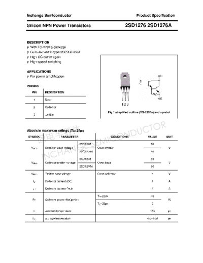 Inchange Semiconductor 2sd1276 2sd1276a  . Electronic Components Datasheets Active components Transistors Inchange Semiconductor 2sd1276_2sd1276a.pdf