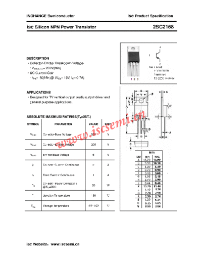 Inchange Semiconductor 2sc2168  . Electronic Components Datasheets Active components Transistors Inchange Semiconductor 2sc2168.pdf