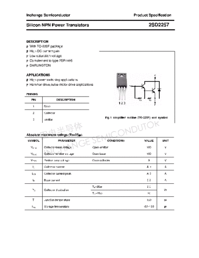 Inchange Semiconductor 2sd2257  . Electronic Components Datasheets Active components Transistors Inchange Semiconductor 2sd2257.pdf