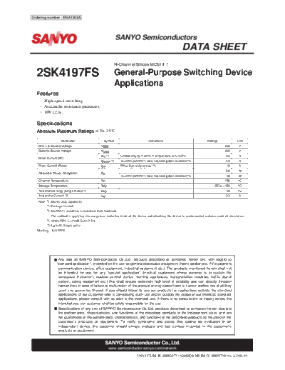 Sanyo 2sk4197fs  . Electronic Components Datasheets Active components Transistors Sanyo 2sk4197fs.pdf