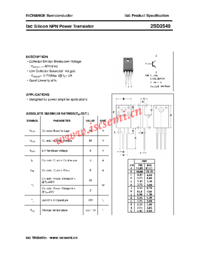 Inchange Semiconductor 2sd2549  . Electronic Components Datasheets Active components Transistors Inchange Semiconductor 2sd2549.pdf