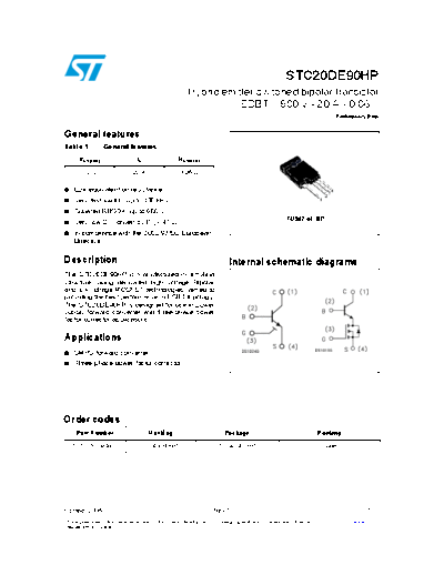 ST stc20de90hp  . Electronic Components Datasheets Active components Transistors ST stc20de90hp.pdf