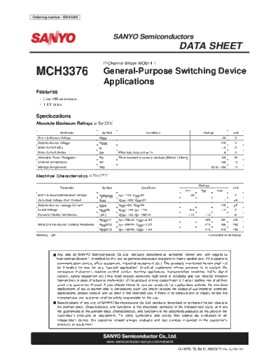 Sanyo mch3376  . Electronic Components Datasheets Active components Transistors Sanyo mch3376.pdf