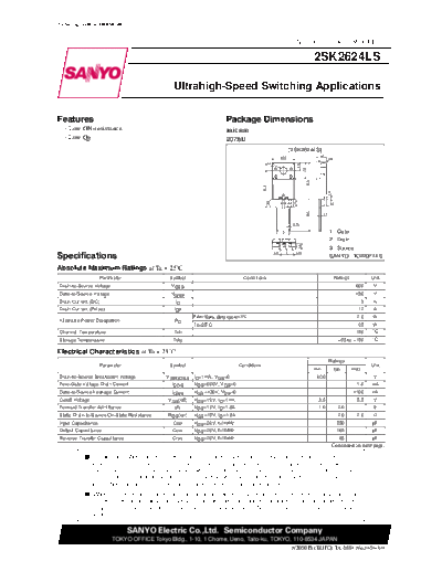 Sanyo 2sk2624ls  . Electronic Components Datasheets Active components Transistors Sanyo 2sk2624ls.pdf