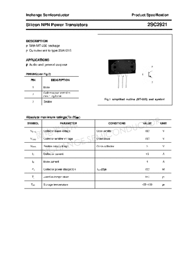 Inchange Semiconductor 2sc2921  . Electronic Components Datasheets Active components Transistors Inchange Semiconductor 2sc2921.pdf