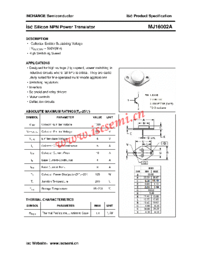 Inchange Semiconductor mj16002a  . Electronic Components Datasheets Active components Transistors Inchange Semiconductor mj16002a.pdf