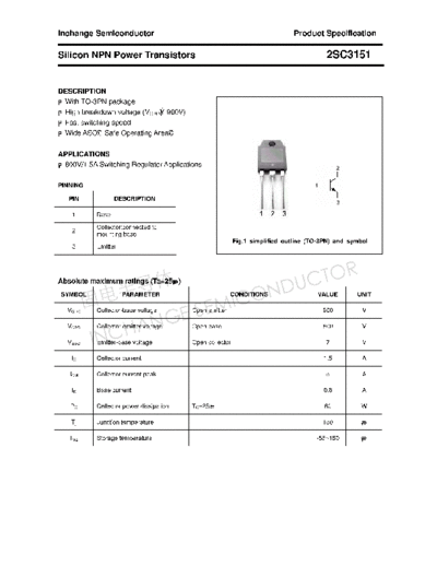 Inchange Semiconductor 2sc3151  . Electronic Components Datasheets Active components Transistors Inchange Semiconductor 2sc3151.pdf