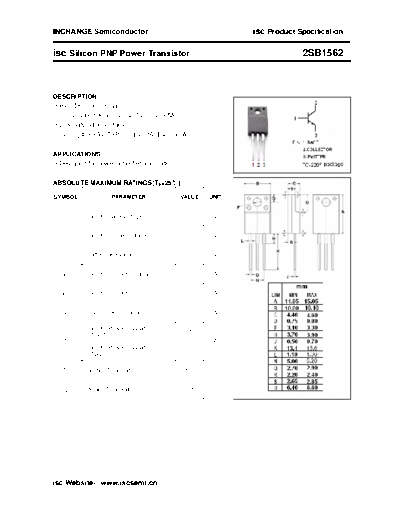 Inchange Semiconductor 2sb1562  . Electronic Components Datasheets Active components Transistors Inchange Semiconductor 2sb1562.pdf