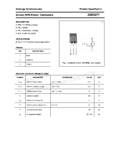 Inchange Semiconductor 2sd5071  . Electronic Components Datasheets Active components Transistors Inchange Semiconductor 2sd5071.pdf