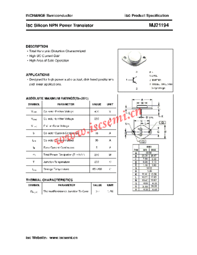 Inchange Semiconductor mj21194  . Electronic Components Datasheets Active components Transistors Inchange Semiconductor mj21194.pdf