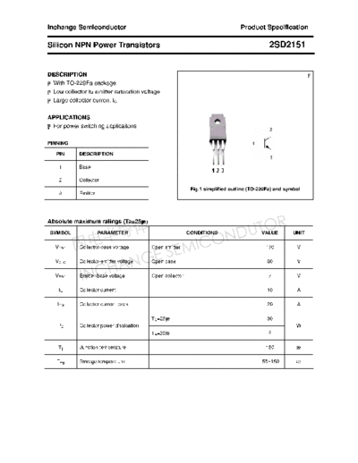 Inchange Semiconductor 2sd2151  . Electronic Components Datasheets Active components Transistors Inchange Semiconductor 2sd2151.pdf