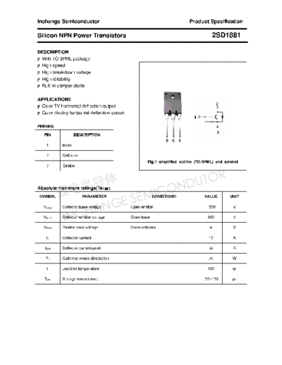 Inchange Semiconductor 2sd1881  . Electronic Components Datasheets Active components Transistors Inchange Semiconductor 2sd1881.pdf