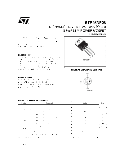 ST stp45nf06  . Electronic Components Datasheets Active components Transistors ST stp45nf06.pdf