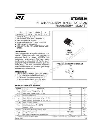ST std5nb30  . Electronic Components Datasheets Active components Transistors ST std5nb30.pdf