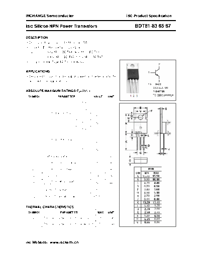 Inchange Semiconductor bdt81 83 85 87  . Electronic Components Datasheets Active components Transistors Inchange Semiconductor bdt81_83_85_87.pdf
