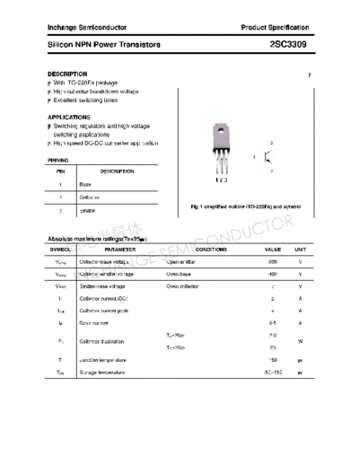 Inchange Semiconductor 2sc3309  . Electronic Components Datasheets Active components Transistors Inchange Semiconductor 2sc3309.pdf