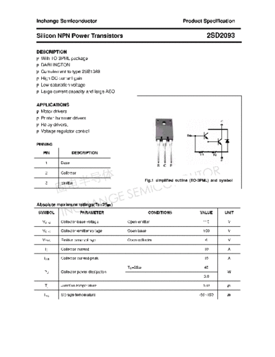 Inchange Semiconductor 2sd2093  . Electronic Components Datasheets Active components Transistors Inchange Semiconductor 2sd2093.pdf