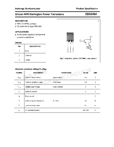 Inchange Semiconductor 2sd2494  . Electronic Components Datasheets Active components Transistors Inchange Semiconductor 2sd2494.pdf