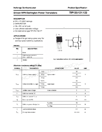 Inchange Semiconductor tip120 121 122  . Electronic Components Datasheets Active components Transistors Inchange Semiconductor tip120_121_122.pdf