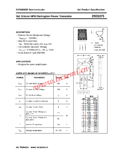 Inchange Semiconductor 2sd2275  . Electronic Components Datasheets Active components Transistors Inchange Semiconductor 2sd2275.pdf