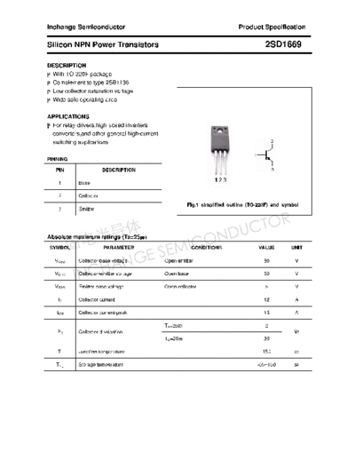 Inchange Semiconductor 2sd1669  . Electronic Components Datasheets Active components Transistors Inchange Semiconductor 2sd1669.pdf