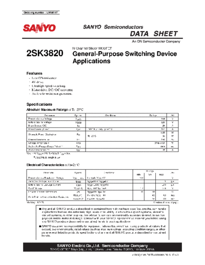 Sanyo 2sk3820  . Electronic Components Datasheets Active components Transistors Sanyo 2sk3820.pdf