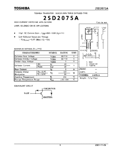 Toshiba 2sd2075a  . Electronic Components Datasheets Active components Transistors Toshiba 2sd2075a.pdf
