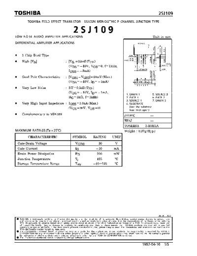 Toshiba 2sj109  . Electronic Components Datasheets Active components Transistors Toshiba 2sj109.pdf