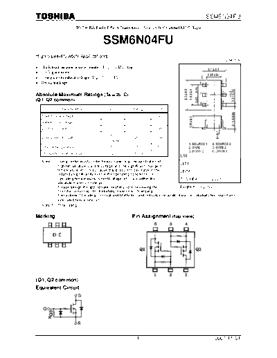 Toshiba ssm6n04fu 071101  . Electronic Components Datasheets Active components Transistors Toshiba ssm6n04fu_071101.pdf