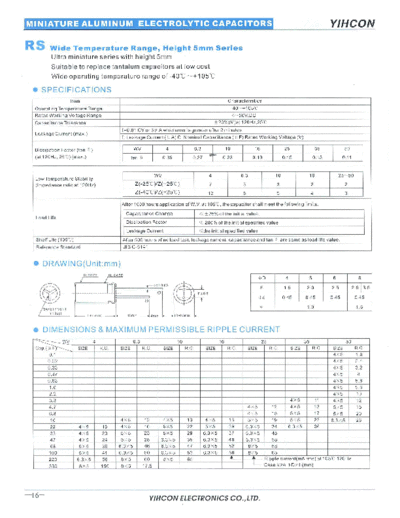 Yihcon 2001 [from Goodexcel] Yihcon [radial] RS Series  . Electronic Components Datasheets Passive components capacitors Yihcon Yihcon 2001 [from Goodexcel] Yihcon [radial] RS Series.pdf
