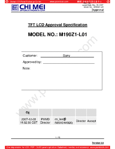 . Various Panel CMO M190Z1-L01 0 [DS]  . Various LCD Panels Panel_CMO_M190Z1-L01_0_[DS].pdf