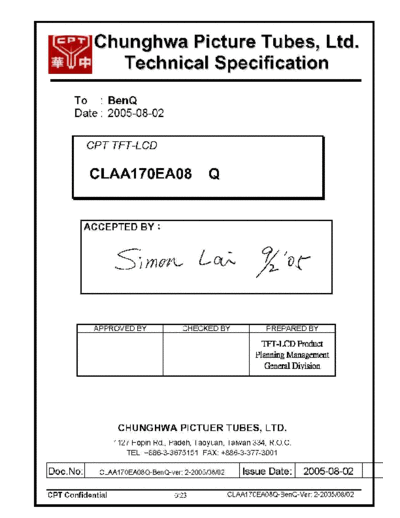 . Various Panel CPT CLAA170EA08Q 1 [DS]  . Various LCD Panels Panel_CPT_CLAA170EA08Q_1_[DS].pdf