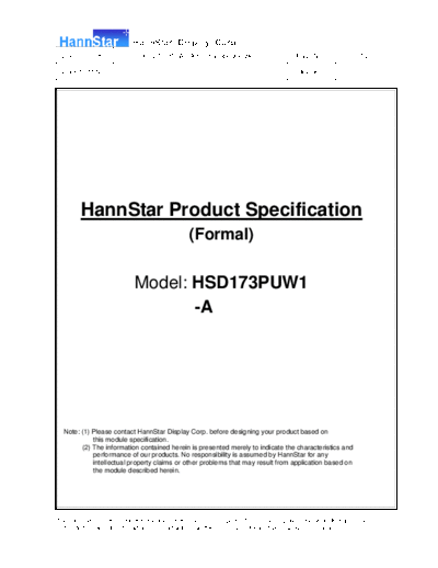 . Various Panel HannStar HSD173PUW1-A00 0 [DS]  . Various LCD Panels Panel_HannStar_HSD173PUW1-A00_0_[DS].pdf