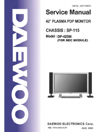 Daewoo tv plasma daewoo dp 42sm chassis sp115  Daewoo Plasma SP-115 chassis tv_plasma_daewoo_dp_42sm_chassis_sp115.rar
