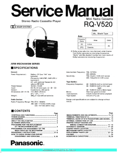 panasonic Panasonic RQV520 sch  panasonic Audio RQ-V520 Panasonic_RQV520_sch.pdf