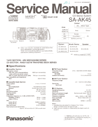 panasonic sa-ak45  panasonic Audio SA-AK45 sa-ak45.pdf