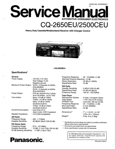 panasonic CQ-2650EU 250CEU  panasonic Car Audio CQ-2650EU CQ-2650EU_250CEU.djvu