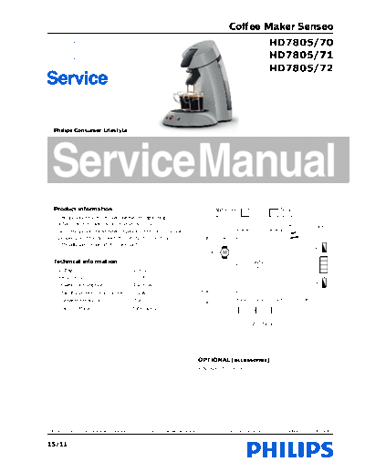 Philips HD 7805 70 71 72 Service manual 2e generatie HD7805 70 71 72  Philips Coffee Maker HD7805 PHILIPS HD 7805 70 71 72 Service manual 2e generatie HD7805 70 71 72 .pdf