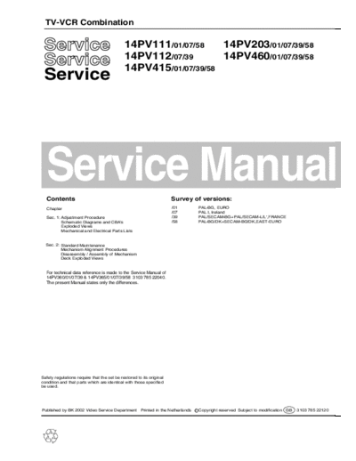 Philips Service Manual TV+VCR Philips chassis Z11  Philips TV-VCR 14PV111-112-415  chassis Z11 Service Manual TV+VCR Philips chassis Z11.pdf