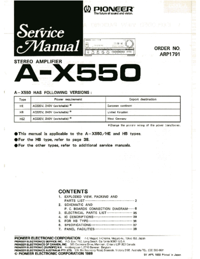 Pioneer hfe pioneer a-x550 arp1791 service en  Pioneer Audio A-X550 hfe_pioneer_a-x550_arp1791_service_en.pdf