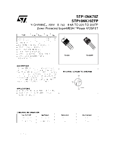 ST stp10nk70z  . Electronic Components Datasheets Active components Transistors ST stp10nk70z.pdf