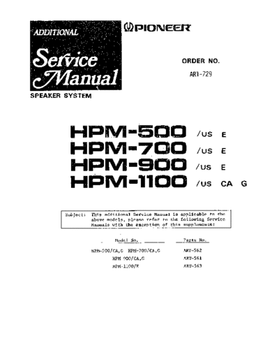 Pioneer hfe   hpm-500 700 900 1100 service add art-729 en  Pioneer Audio HPM-1100 hfe_pioneer_hpm-500_700_900_1100_service_add_art-729_en.pdf