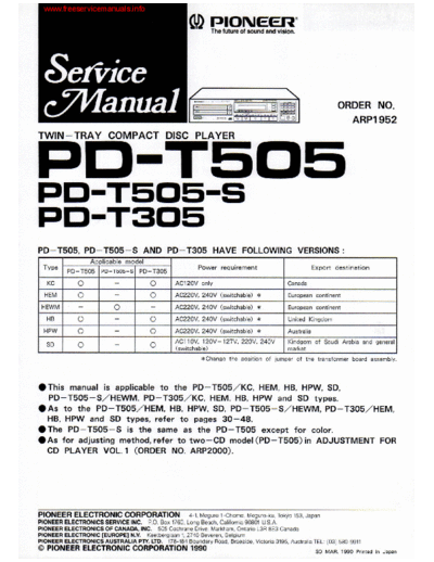 Pioneer pd-t505 pd-t305  Pioneer Audio PD-T305 pioneer_pd-t505_pd-t305.pdf