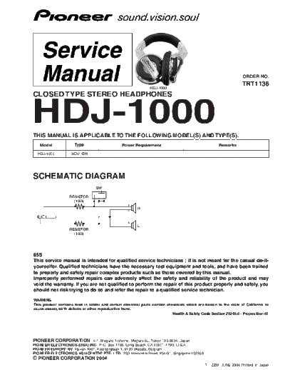 Pioneer trt1136 hdj 1000 112  Pioneer Audio Pioneer Head-Phones trt1136_hdj_1000_112.pdf