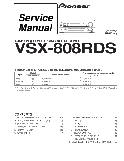 Pioneer hfe pioneer vsx-808rds service  Pioneer Audio VSX-808RDS hfe_pioneer_vsx-808rds_service.pdf