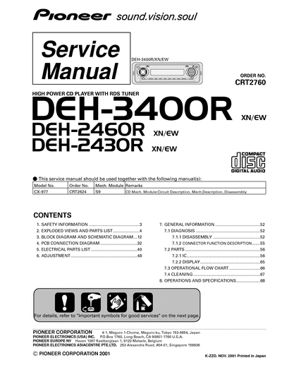 Pioneer DEH-2430R DEH-2460R DEH-3400R  Pioneer Car Audio DEH-3400R DEH-2430R_DEH-2460R_DEH-3400R.djvu