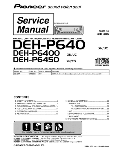 Pioneer DEH-P640 DEH-P6400 DEH-P6450  Pioneer Car Audio DEH-P640 DEH-P640_DEH-P6400_DEH-P6450.djvu