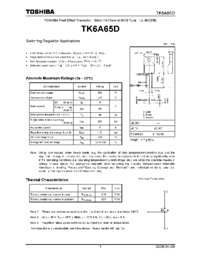 Philips datasheet TK6A65D  Philips LCD TV 32PFL4007D78 Power Supply Repair 32PFL4007D78 Power Supply_ datasheet TK6A65D.pdf