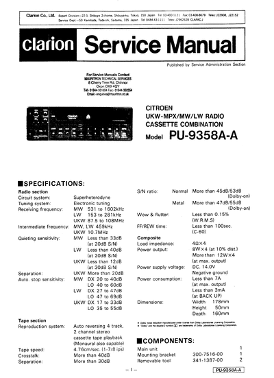 clarion PU-9358A-A SM  clarion PU-9358A-A PU-9358A-A_SM.djvu